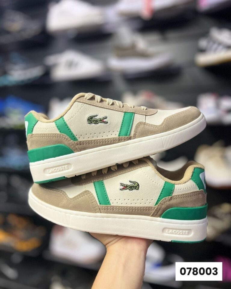 Sapatenis Lacoste T-Clip Bege Verde Camurça